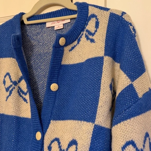 Lisa Says Gah Lauda Cardi in Blue Bow Check Size M/L - Picture 4 of 5